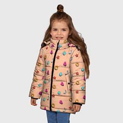 Куртка зимняя для девочки Узор с сердцем, звездой и кругом, цвет: 3D-светло-серый — фото 2
