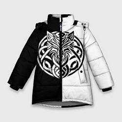Куртка зимняя для девочки Волк - кельтика, цвет: 3D-светло-серый