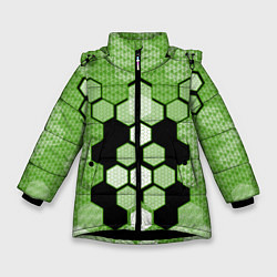 Зимняя куртка для девочки Зелёная кибер броня hexagons
