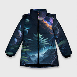 Куртка зимняя для девочки Вид на землю с другой планеты, цвет: 3D-черный