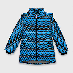 Куртка зимняя для девочки Синие и чёрные треугольники, цвет: 3D-светло-серый