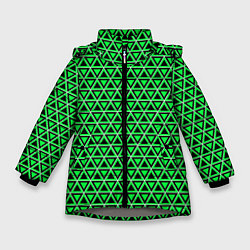 Куртка зимняя для девочки Зелёные и чёрные треугольники, цвет: 3D-светло-серый