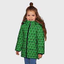 Куртка зимняя для девочки Зелёные и чёрные треугольники, цвет: 3D-красный — фото 2