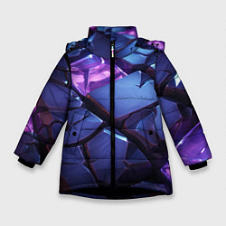 Куртка зимняя для девочки Фиолетовые неоновые плиты, цвет: 3D-черный