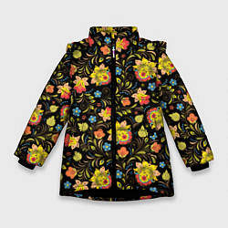 Зимняя куртка для девочки Хохломская роспись разноцветные цветы