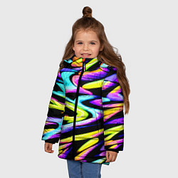 Куртка зимняя для девочки Экспрессивная неоновая абстракция, цвет: 3D-черный — фото 2