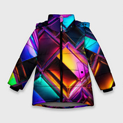 Зимняя куртка для девочки Цветные стеклянные блоки - неоновый геометричный у