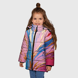 Куртка зимняя для девочки Жидкая краска синего и розового цвета с золотой кр, цвет: 3D-светло-серый — фото 2