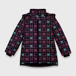 Куртка зимняя для девочки Тёмно-розовый полосы квадратики, цвет: 3D-черный