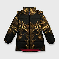 Куртка зимняя для девочки Темные золотые узоры, цвет: 3D-красный