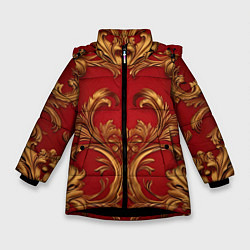 Куртка зимняя для девочки Золотые узоры на красном, цвет: 3D-черный