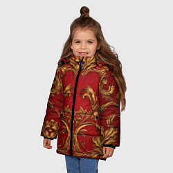 Куртка зимняя для девочки Золотые узоры на красном, цвет: 3D-красный — фото 2