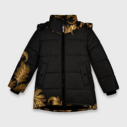Зимняя куртка для девочки Золотые объемные листья на черном