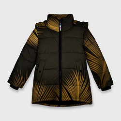 Куртка зимняя для девочки Тонкие золотые листья на черном фоне, цвет: 3D-черный
