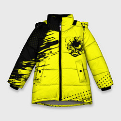 Куртка зимняя для девочки Cyberpunk 2077 краски на чёрном, цвет: 3D-светло-серый