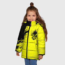 Куртка зимняя для девочки Cyberpunk 2077 краски на чёрном, цвет: 3D-светло-серый — фото 2
