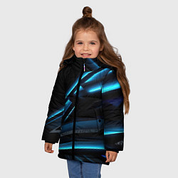 Куртка зимняя для девочки Черная абстракция с синим неоновым ярким свечением, цвет: 3D-светло-серый — фото 2
