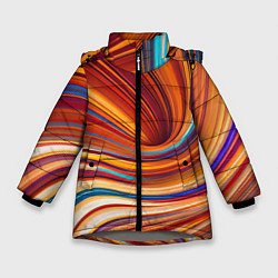 Куртка зимняя для девочки Цветные волны - нейросеть, цвет: 3D-светло-серый