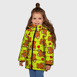 Куртка зимняя для девочки Плюшевые мишки и сердца на желтом фоне, цвет: 3D-черный — фото 2