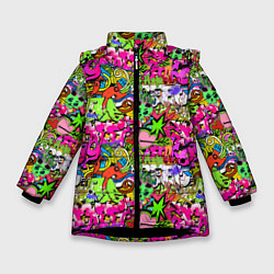 Куртка зимняя для девочки Hip Hop Graffiti, цвет: 3D-черный