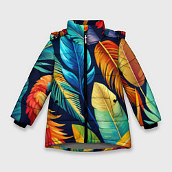 Куртка зимняя для девочки Пёстрые пёрышки попугаев, цвет: 3D-светло-серый