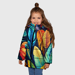 Куртка зимняя для девочки Пёстрые пёрышки попугаев, цвет: 3D-светло-серый — фото 2