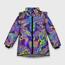 Куртка зимняя для девочки Психоделические цветы, цвет: 3D-светло-серый