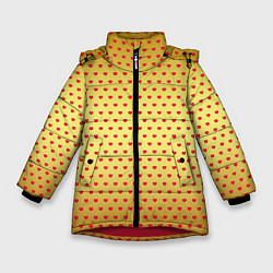Куртка зимняя для девочки Красные сердечки на золотом фоне, цвет: 3D-красный