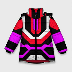 Куртка зимняя для девочки Красные и розовые техно линии, цвет: 3D-красный