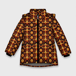 Зимняя куртка для девочки Оранжевый деревянный абстрактный паттерн