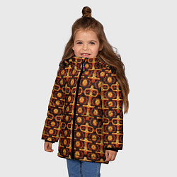Куртка зимняя для девочки Оранжевый деревянный абстрактный паттерн, цвет: 3D-красный — фото 2