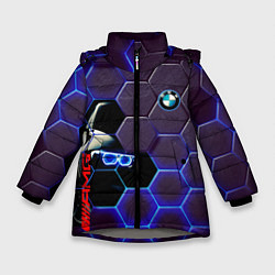 Куртка зимняя для девочки BMW неоновые соты, цвет: 3D-светло-серый