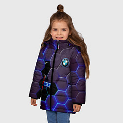 Куртка зимняя для девочки BMW неоновые соты, цвет: 3D-светло-серый — фото 2