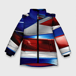 Куртка зимняя для девочки Изогнутая белая синяя красная абстракция, цвет: 3D-красный
