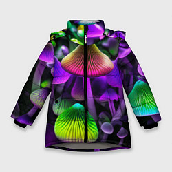 Куртка зимняя для девочки Люминесцентные грибы, цвет: 3D-светло-серый