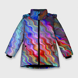 Куртка зимняя для девочки Волнистые разноцветные линии, цвет: 3D-черный