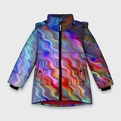 Куртка зимняя для девочки Волнистые разноцветные линии, цвет: 3D-красный