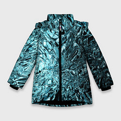 Куртка зимняя для девочки Эффект жидкого стекла бирюзовый, цвет: 3D-черный