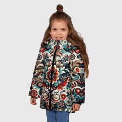 Куртка зимняя для девочки Словенский паттерн, цвет: 3D-красный — фото 2