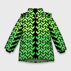 Зимняя куртка для девочки Зелёные стрелки на чёрном фоне киберпанк
