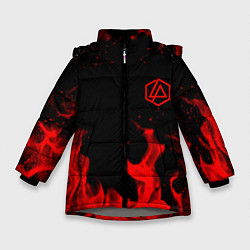 Куртка зимняя для девочки Linkin Park красный огонь лого, цвет: 3D-светло-серый