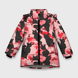 Куртка зимняя для девочки Розовый камуфляж из котов, цвет: 3D-светло-серый