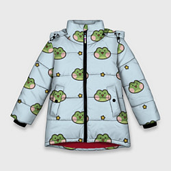 Куртка зимняя для девочки Паттерн с лягушками, цвет: 3D-красный