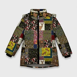 Куртка зимняя для девочки Пэчворк лесной, цвет: 3D-светло-серый