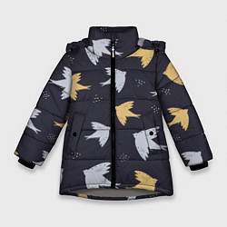 Куртка зимняя для девочки Узор с птицами, цвет: 3D-светло-серый