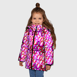 Куртка зимняя для девочки Розовый узор и белая обводка, цвет: 3D-черный — фото 2