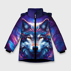 Куртка зимняя для девочки Волк и звезды, цвет: 3D-черный