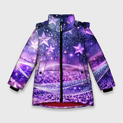 Куртка зимняя для девочки Абстрактные звезды в фиолетовых искрах, цвет: 3D-красный