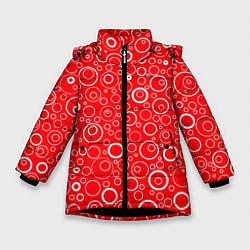 Куртка зимняя для девочки Красно-белый паттерн пузырьки, цвет: 3D-черный