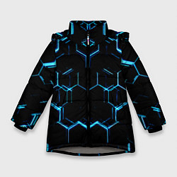 Куртка зимняя для девочки Киберпанк неон синий, цвет: 3D-светло-серый
